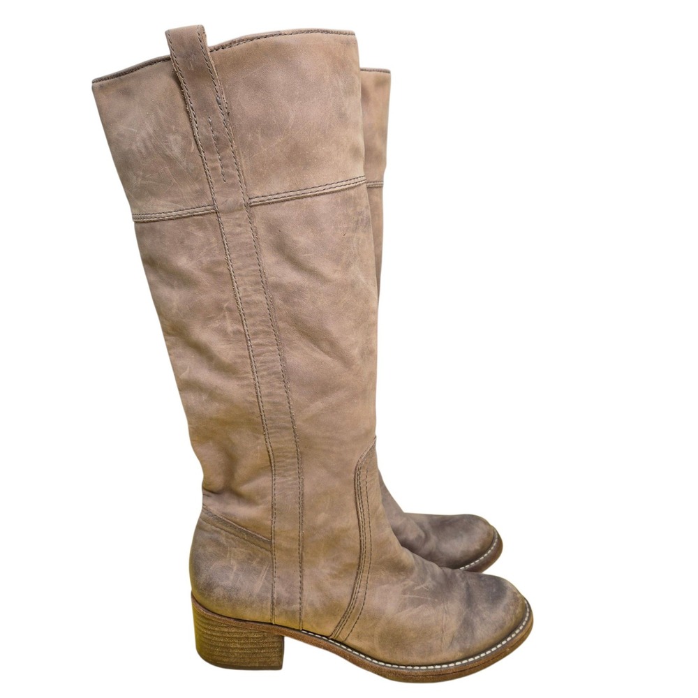 Halogen Womens 8B Distressed Taupe Leather Tall Riding Boots Block Heel